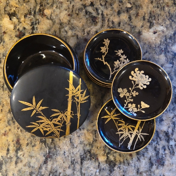 Other - Black And Gold Bamboo Floral Soy Sauce Dishes